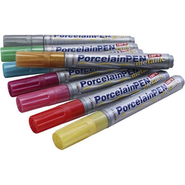 Glas- en porseleinstiften, metallic, lijndikte 1-2 mm, 8 div/ 1 doos