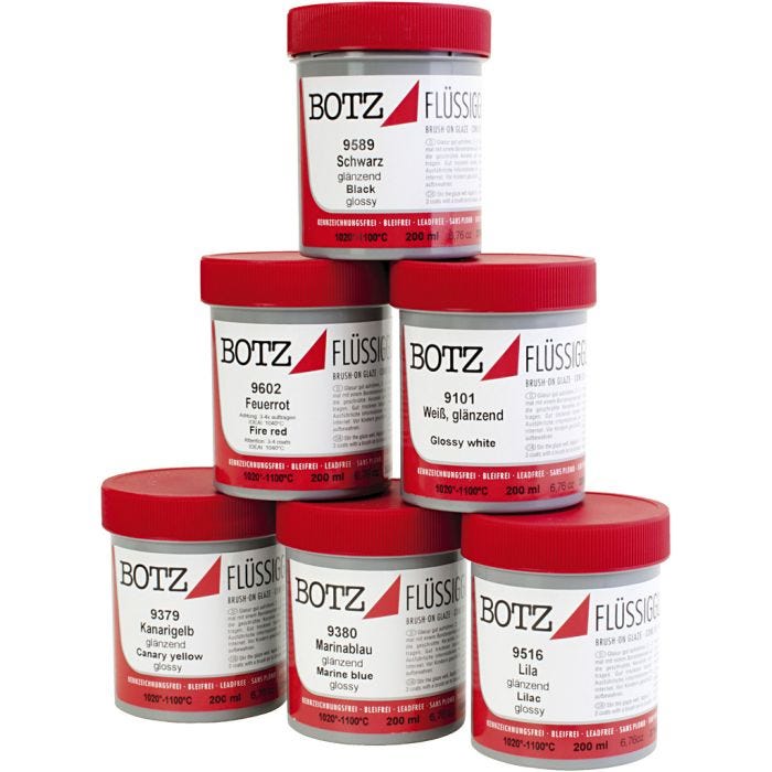 Glazuur voor klei, diverse kleuren, 6x200ml/ 1 doos