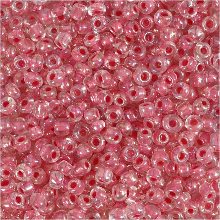 Rocailles, d 3 mm, afm 8/0, gatgrootte 0,6-1,0 mm, roze kern, 25 gr/ 1 doos