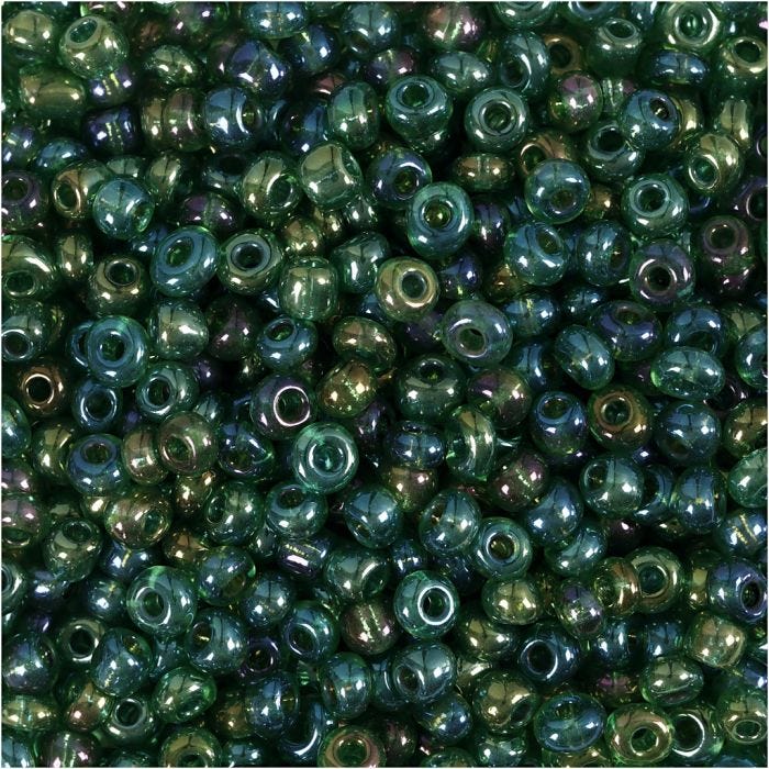 Rocailles, d 3 mm, afm 8/0, gatgrootte 0,6-1,0 mm, groen glans, 25 gr/ 1 doos