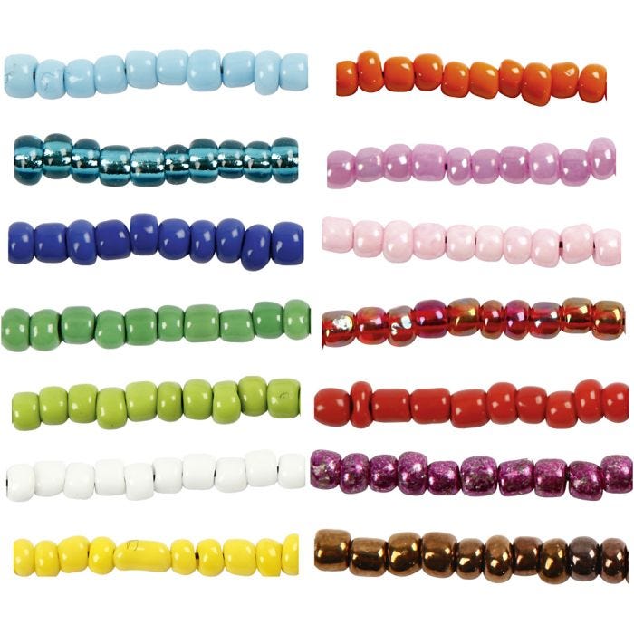 Rocailles, d 3 mm, afm 8/0, gatgrootte 0,6-1,0 mm, diverse kleuren, 14x25 gr/ 1 doos