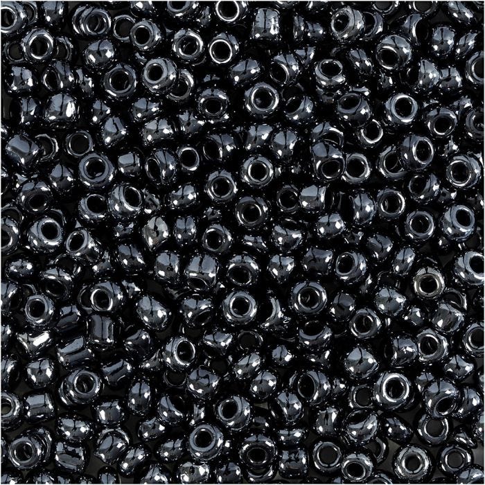 Rocailles, d 3 mm, afm 8/0, gatgrootte 0,6-1,0 mm, metallic zwart, 25 gr/ 1 doos