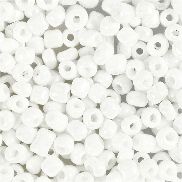 Rocailles, d 4 mm, afm 6/0, gatgrootte 0,9-1,2 mm, wit parelmoer, 25 gr/ 1 doos