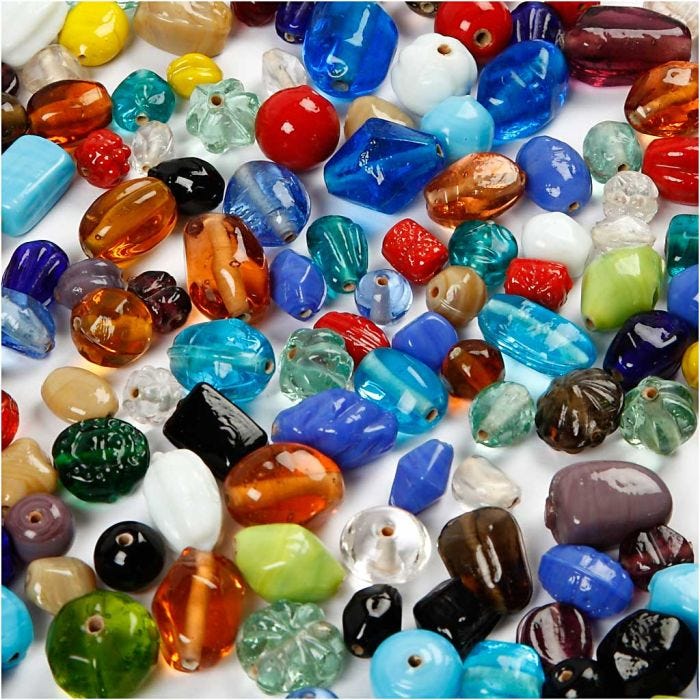 Glaskralen mix, afm 7-18 mm, gatgrootte 1 mm, diverse kleuren, 1000 gr/ 1 doos