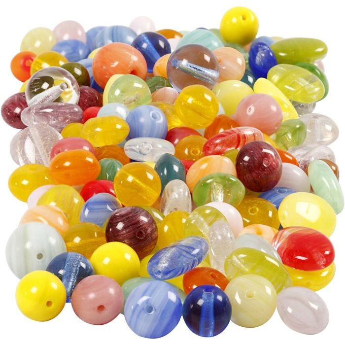Glazen kralen, rond, ovaal, cirkel, d 6-13 mm, gatgrootte 0,5-1,5 mm, diverse kleuren, 350 gr/ 1 doos