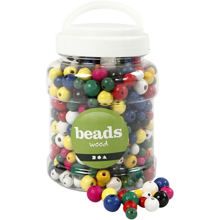 Houten Kralen, d 8+10+12 mm, gatgrootte 2-2,5 mm, diverse kleuren, 175 gr, 400 ml/ 1 emmer