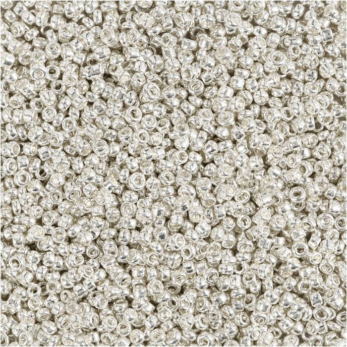 Rocailles, d 1,7 mm, afm 15/0, gatgrootte 0,5-0,8 mm, silver metal, 25 gr/ 1 doos