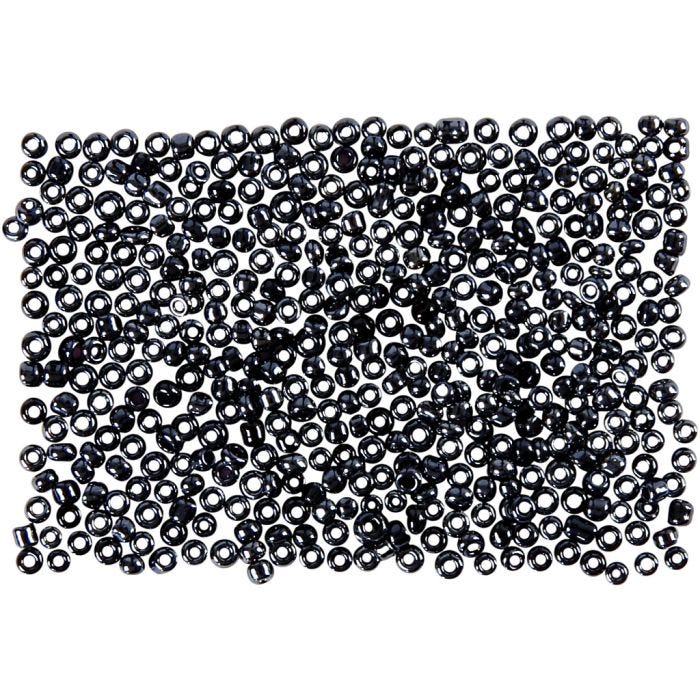 Rocailles, 1,7 mm, 15/0, 0,5-0,8 mm, donkergrijs, 500gr/ 1 zak