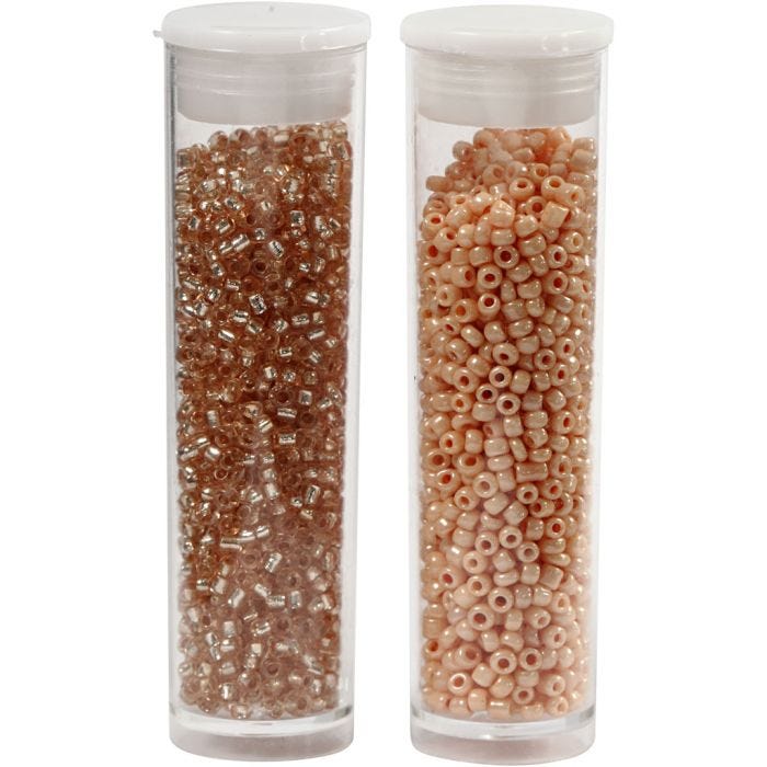 Rocailles, d 1,7 mm, afm 15/0, gatgrootte 0,5-0,8 mm, peach, light peach, 2x7 gr/ 1 doos