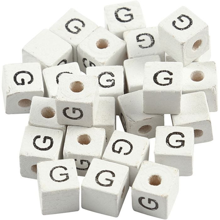 Letterkralen, G, 8x8 mm, 3 mm, wit, 25stuk/ 1 doos
