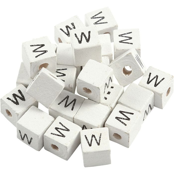 Letterkralen, W, 8x8 mm, 3 mm, wit, 25stuk/ 1 doos