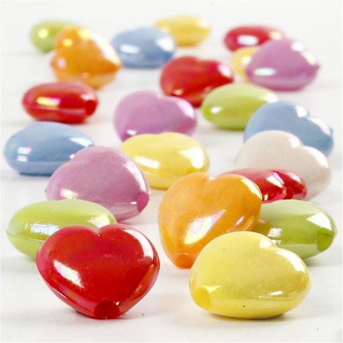 Hart kralen, afm 25x15 mm, gatgrootte 3 mm, 70 gr, 125ml/ 1 doos