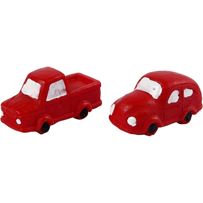 Miniatuur figuren, H: 20 mm, L: 40 mm, rood, 2 stuk/ 1 doos