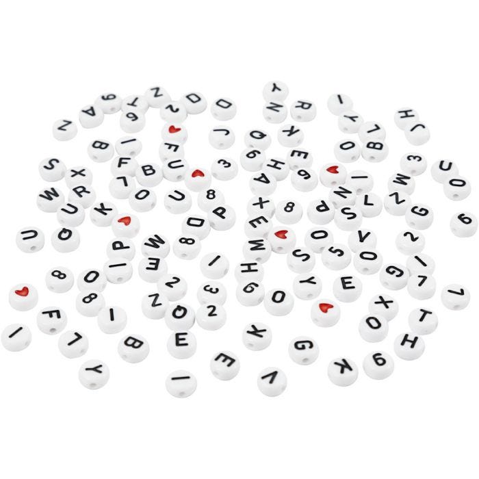 Letterkralen, 7 mm, 1,2 mm, wit, 25gr/ 1 doos