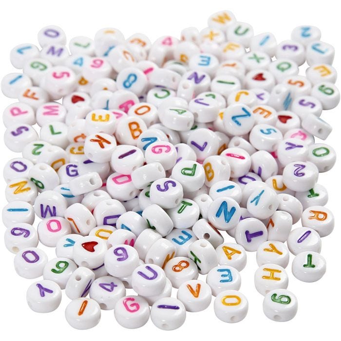 Letterkralen, afm 7 mm, gatgrootte 1,2 mm, wit, 200 gr/ 1 doos