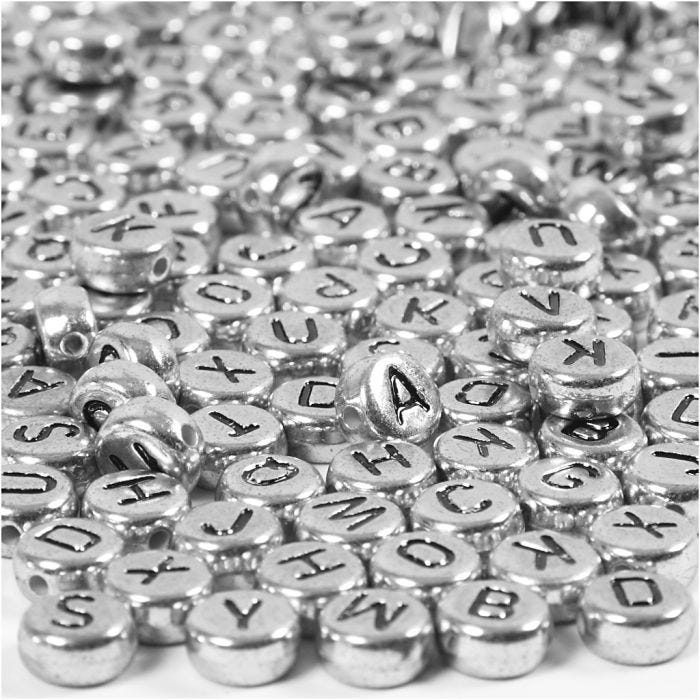 Letterkralen, 7 mm, 1,2 mm, zilver, 21gr/ 1 doos