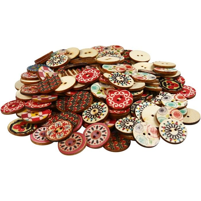Houten knopen, d 20 mm, 180 stuk/ 1 doos