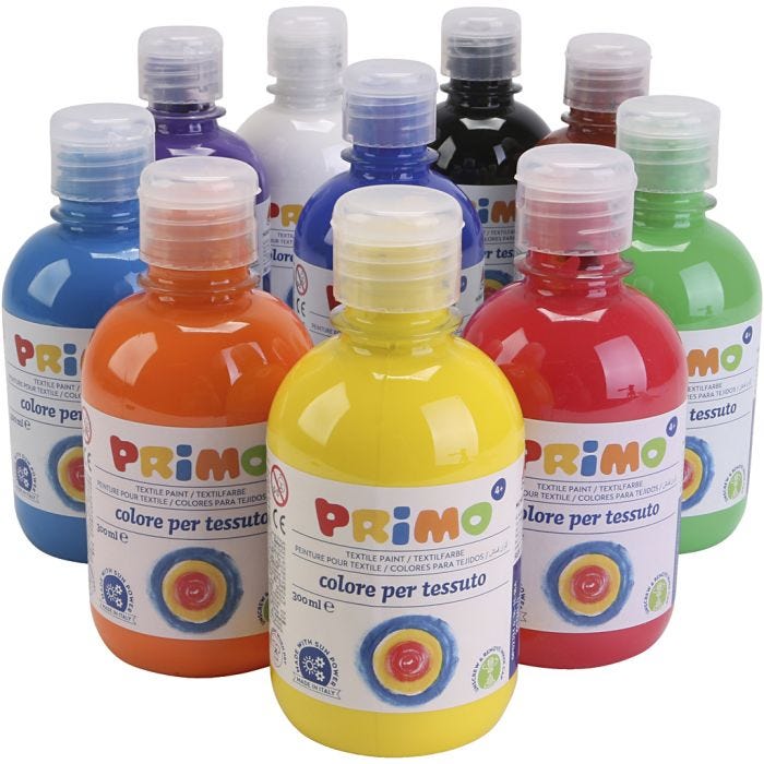Textielverf, diverse kleuren, 10x300 ml/ 1 doos