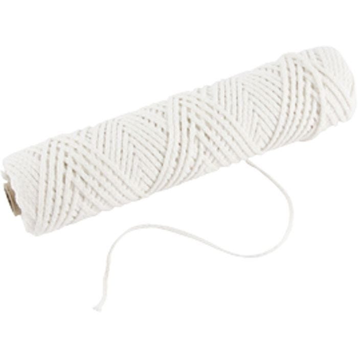 Lont, Geschikt voor dompelkaarsen (dia. 30 mm) en gegoten kaarsen (dia. 80-100 mm) , B: 2 mm, 100 gr, 50m/ 1 rol