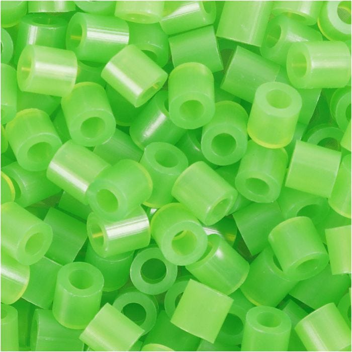 Strijkkralen, afm 5x5 mm, gatgrootte 2,5 mm, medium, neon groen (32237), 1100 stuk/ 1 doos