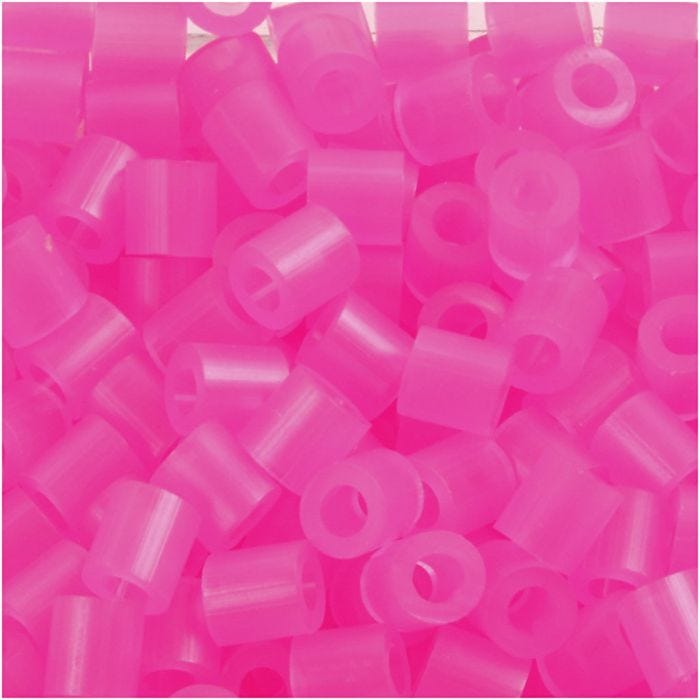 Strijkkralen, afm 5x5 mm, gatgrootte 2,5 mm, medium, roze neon (32257), 1100 stuk/ 1 doos