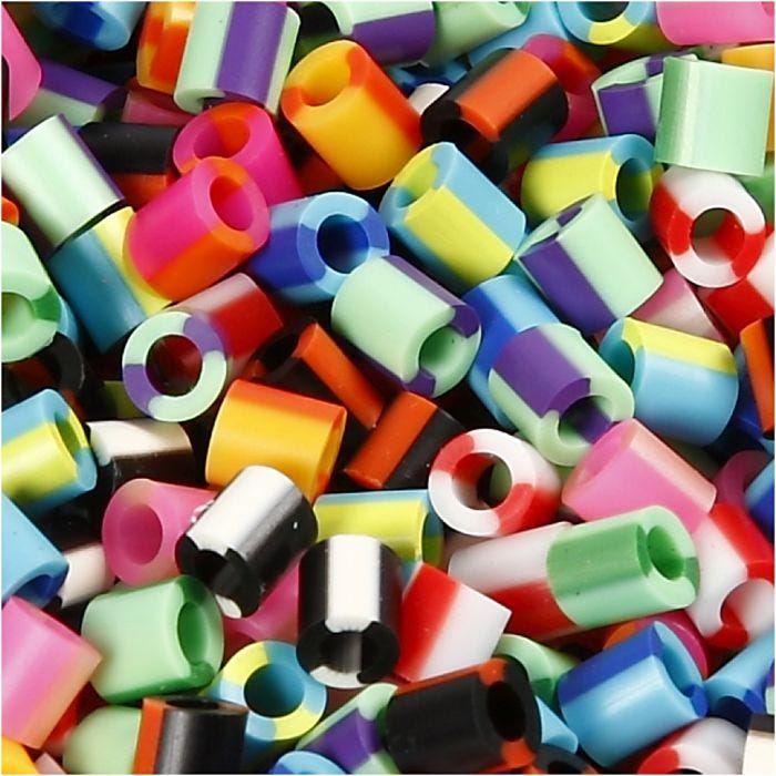 Strijkkralen, afm 5x5 mm, gatgrootte 2,5 mm, medium, streep, 1100 div/ 1 doos