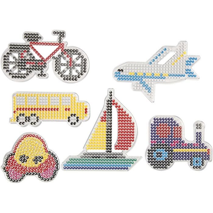 Onderplaat, auto, vliegtuig, boot, trekker, bus en fiets, 9x9,5+11x16 cm, medium, 6stuk/ 1 doos