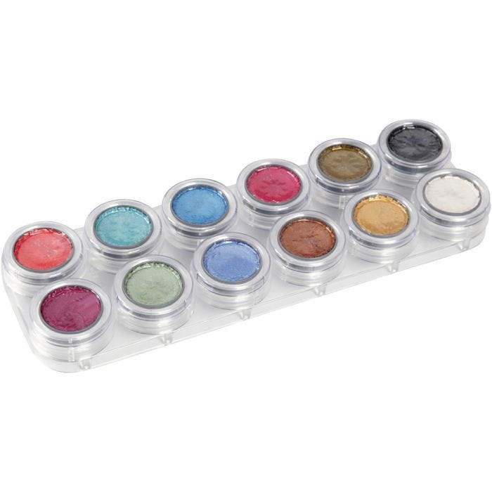 Grimas Schmink - Schminkpalet, parelmoer kleuren, 12x2.50 ml/ 1 stuk
