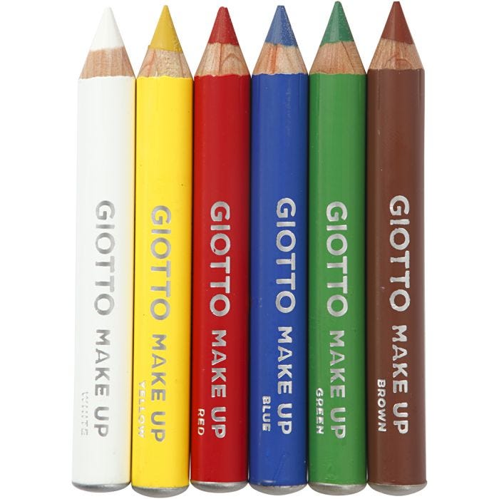 Schmink potloden, L: 9 cm, standaardkleuren, 6 stuk/ 1 doos