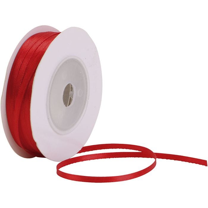 Satijnlint, B: 3 mm, rood, 30 m/ 1 rol