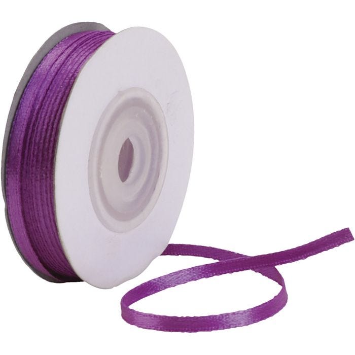 Satijnlint, B: 3 mm, donkerpaars, 30 m/ 1 rol