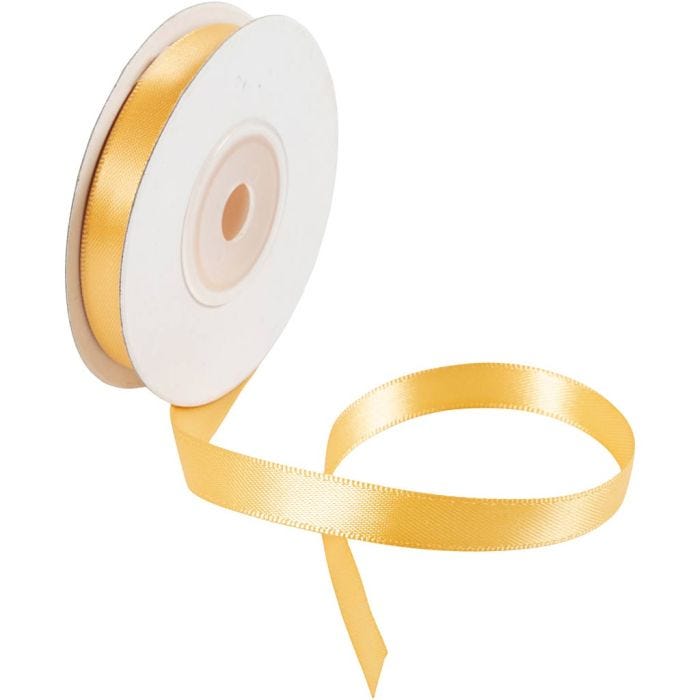 Satijnlint, B: 10 mm, geel, 10 m/ 1 rol