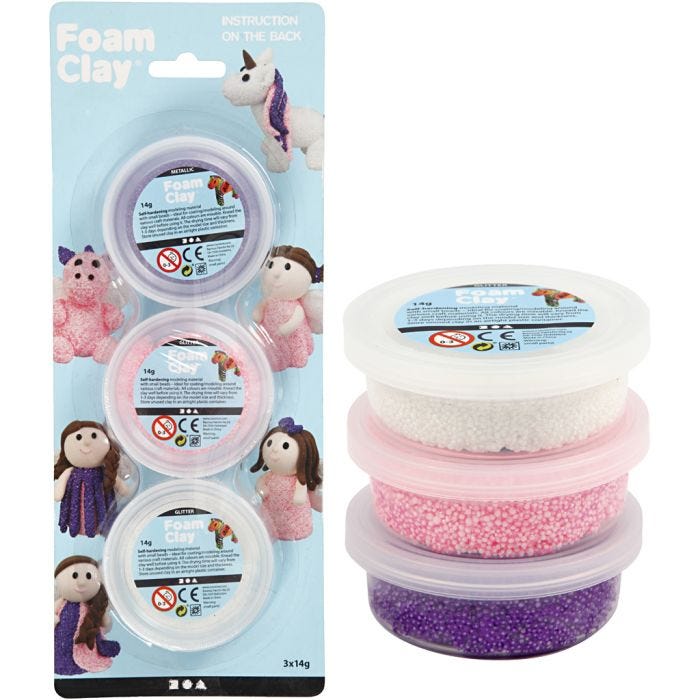 Foam Clay®, glitter,metallic, roze, paars, wit, 3x14 gr/ 1 doos