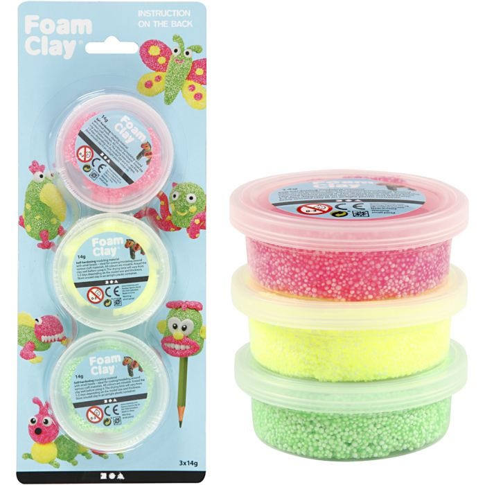 Foam Clay®, lichtgroen, neon roze, neon geel, 3x14gr/ 1 doos