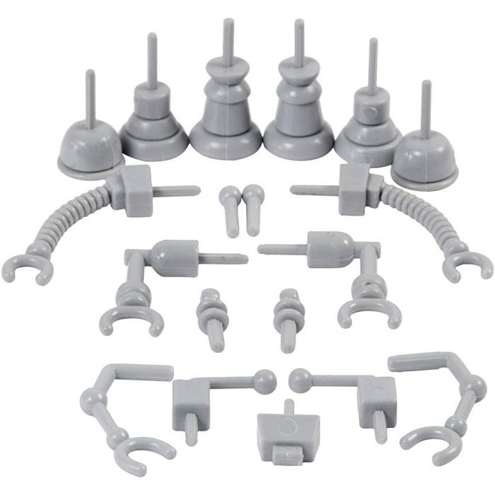 Robot onderdelen, afm 0,5-6 cm, grijs, 19 stuk/ 1 doos