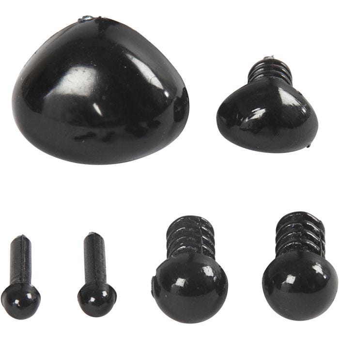 Ogen en snuiten voor modellering, d 3+6 mm, afm 8x6+14x11 mm, zwart, 20 set/ 1 doos