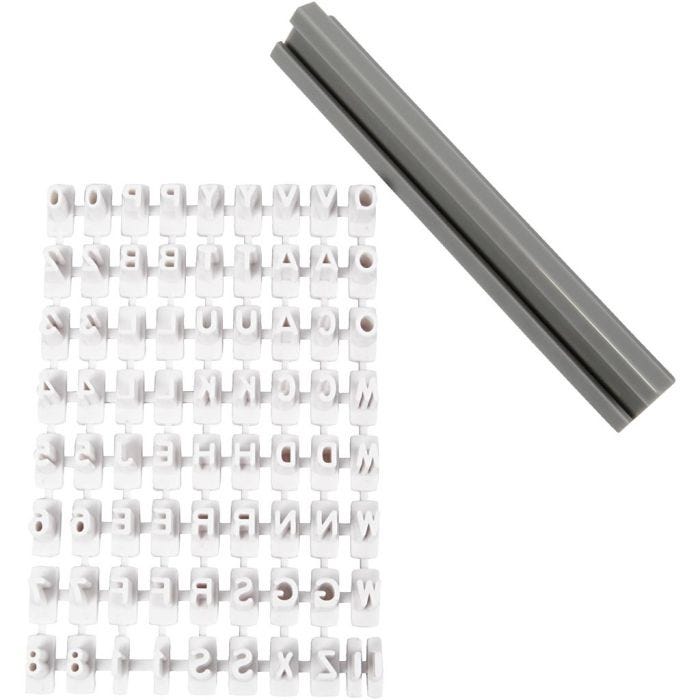 Stempelset van rubber, letters, cijfers, 6 mm, wit, 1 set
