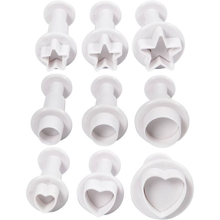 Uitsteekvormen met stempel, ster, cirkel, hart, d 1,1-3, wit, 9 stuk/ 1 doos