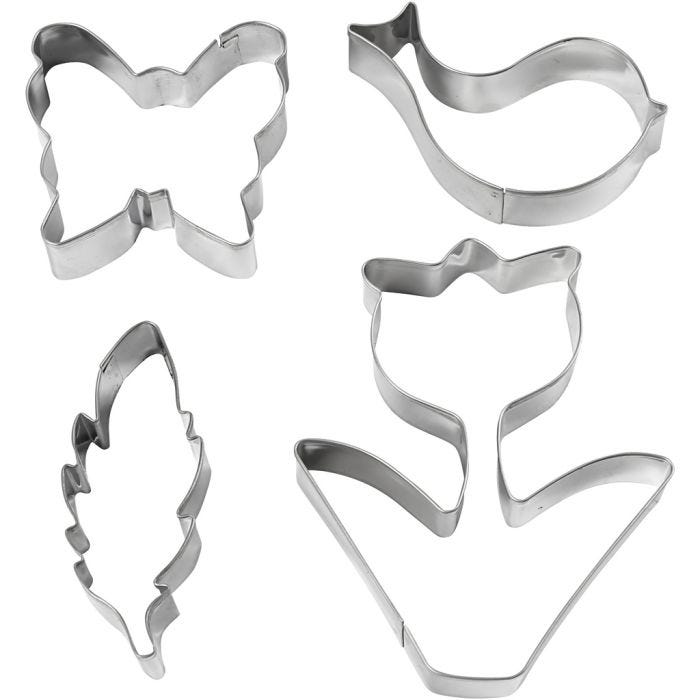 Uitsteekvormen, bloem, vogel, vlinder, veer, H: 11 cm, 4 stuk/ 1 doos