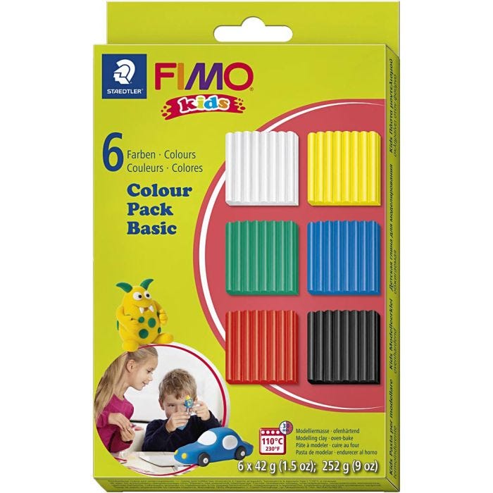 FIMO® Kids Boetseerklei, standaardkleuren, 6x42 gr/ 1 doos