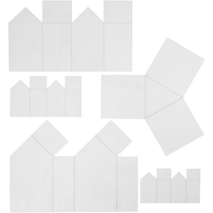 Gietvormen, huizen en driehoeken, H: 6-14,5 cm, dikte 0,5 mm, transparant, 5stuk/ 1 doos