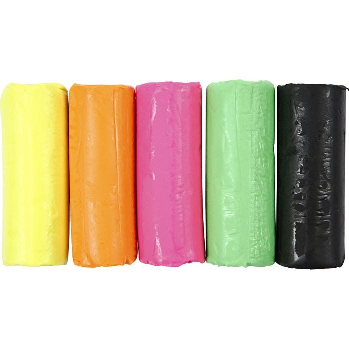Boetseerklei, H: 9,5 cm, neon kleuren, 5x80 gr/ 1 emmer