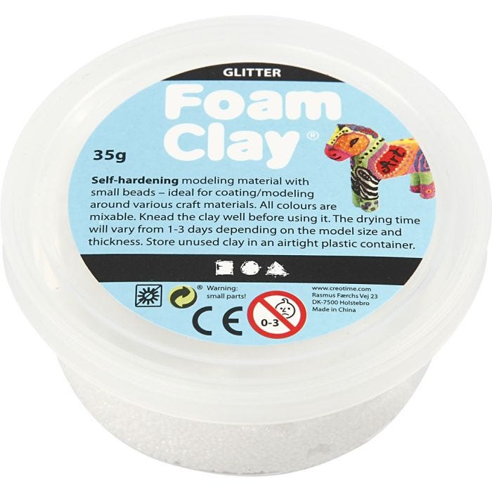 Foam Clay®, glitter, wit, 35gr/ 1 Doosje