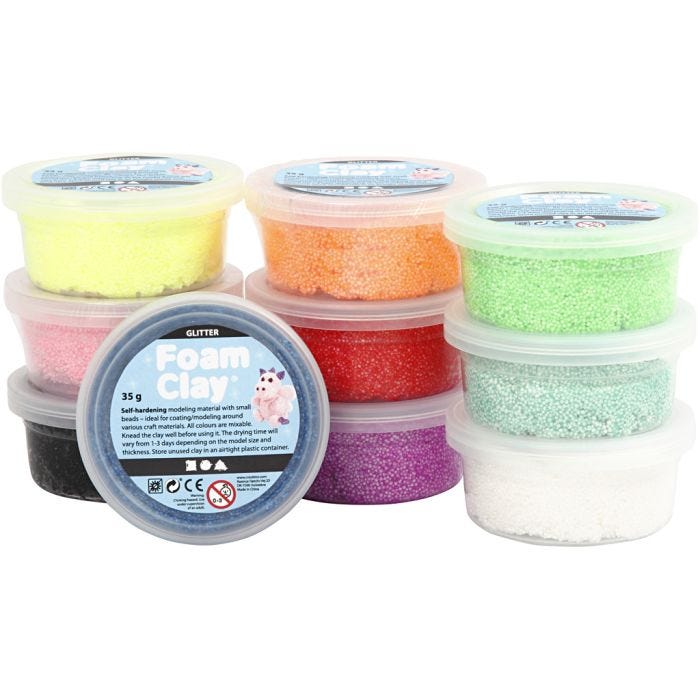 Foam Clay®, glitter, diverse kleuren, 10x35 gr/ 1 doos