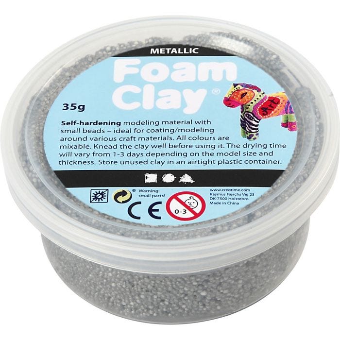 Foam Clay®, metallic, zilver, 35 gr/ 1 Doosje