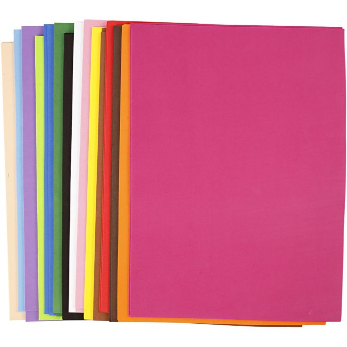 EVA-foam, A3, vel 297x420 mm, dikte 2 mm, diverse kleuren, 30 div vellen/ 1 doos