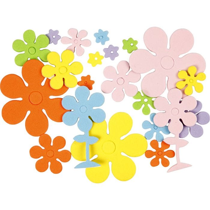 EVA Foam vormen, 10-60 mm, 2 mm, diverse kleuren, 100div/ 1 doos
