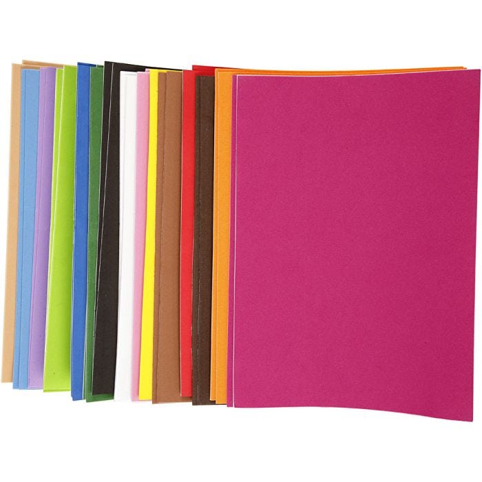 EVA foam vellen, zelfklevend, A4, vel 210x297 mm, dikte 2 mm, 30 div vellen/ 1 doos