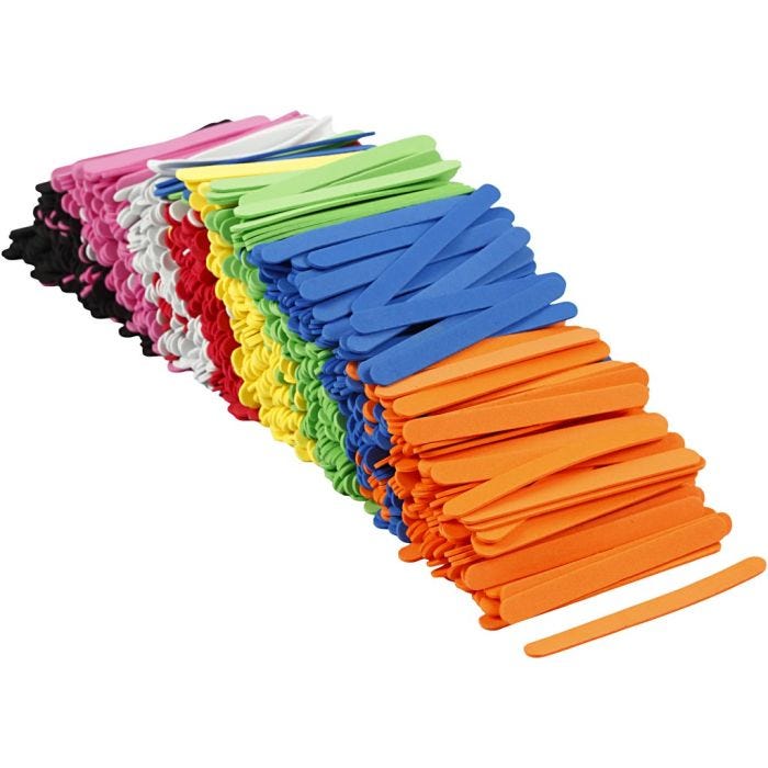 EVA Foam Ijsstokjes, L: 11,5 cm, B: 1 cm, dikte 2 mm, diverse kleuren, 1000 stuk/ 1 doos