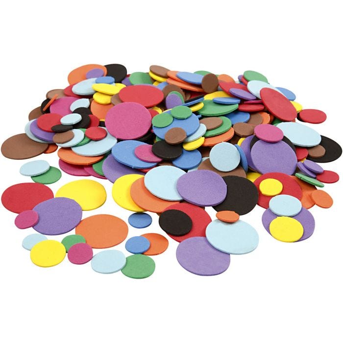 EVA Foam cirkels, d 12+20+32 mm, diverse kleuren, 2120 div/ 1 doos